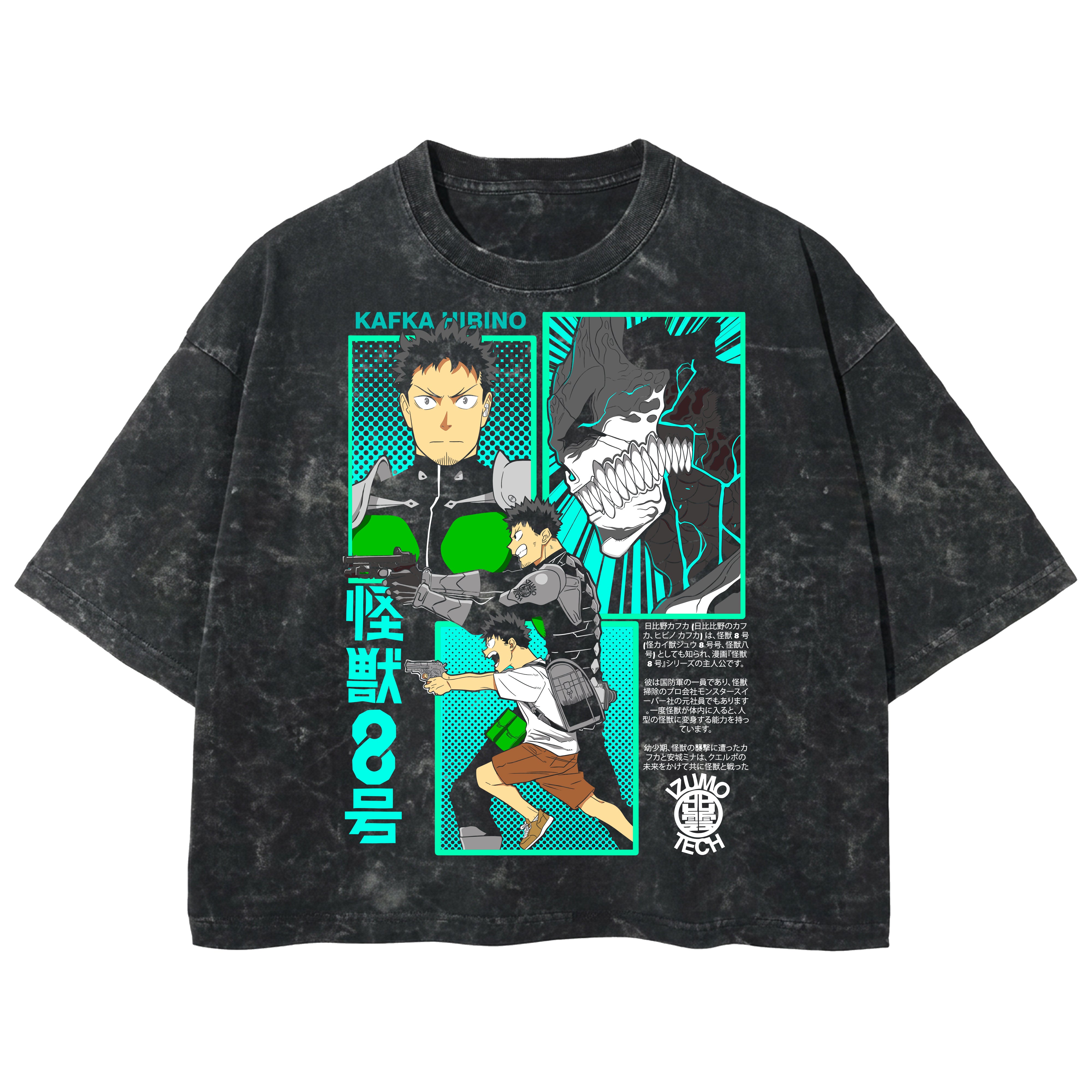 Playera streetwear premium de anime y gaming ExtraLife MX, corte boxy deluxe mineral wash heavyweight en color Acid Wash, moda urbana mexicana de culto.