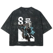 Playera streetwear premium de anime y gaming ExtraLife MX, corte boxy deluxe mineral wash heavyweight en color Acid Wash, moda urbana mexicana de culto.