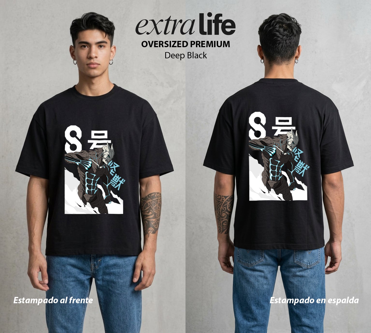 Defensa Anti-Monstruo | El Kaiju del Bien #02034 - Playera Oversized Premium | Deep Black - Foto en modelo