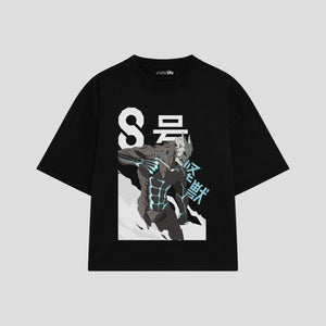 Playera streetwear premium de anime y gaming ExtraLife MX, corte boxy oversized drop shoulder heavyweight en color Deep Black y Off-White, moda urbana mexicana de culto.