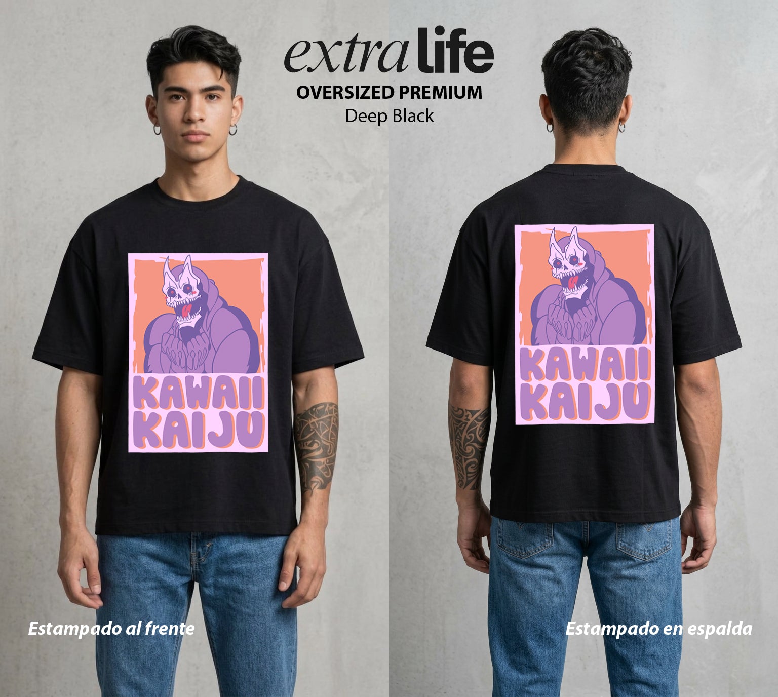 Defensa Anti-Monstruo | El Kaiju Adorable #02035 - Playera Oversized Premium | Deep Black - Foto en modelo