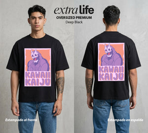 Defensa Anti-Monstruo | El Kaiju Adorable #02035 - Playera Oversized Premium | Deep Black - Foto en modelo
