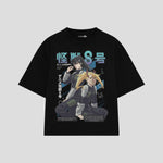 Playera streetwear premium de anime y gaming ExtraLife MX, corte boxy oversized drop shoulder heavyweight en color Deep Black y Off-White, moda urbana mexicana de culto.