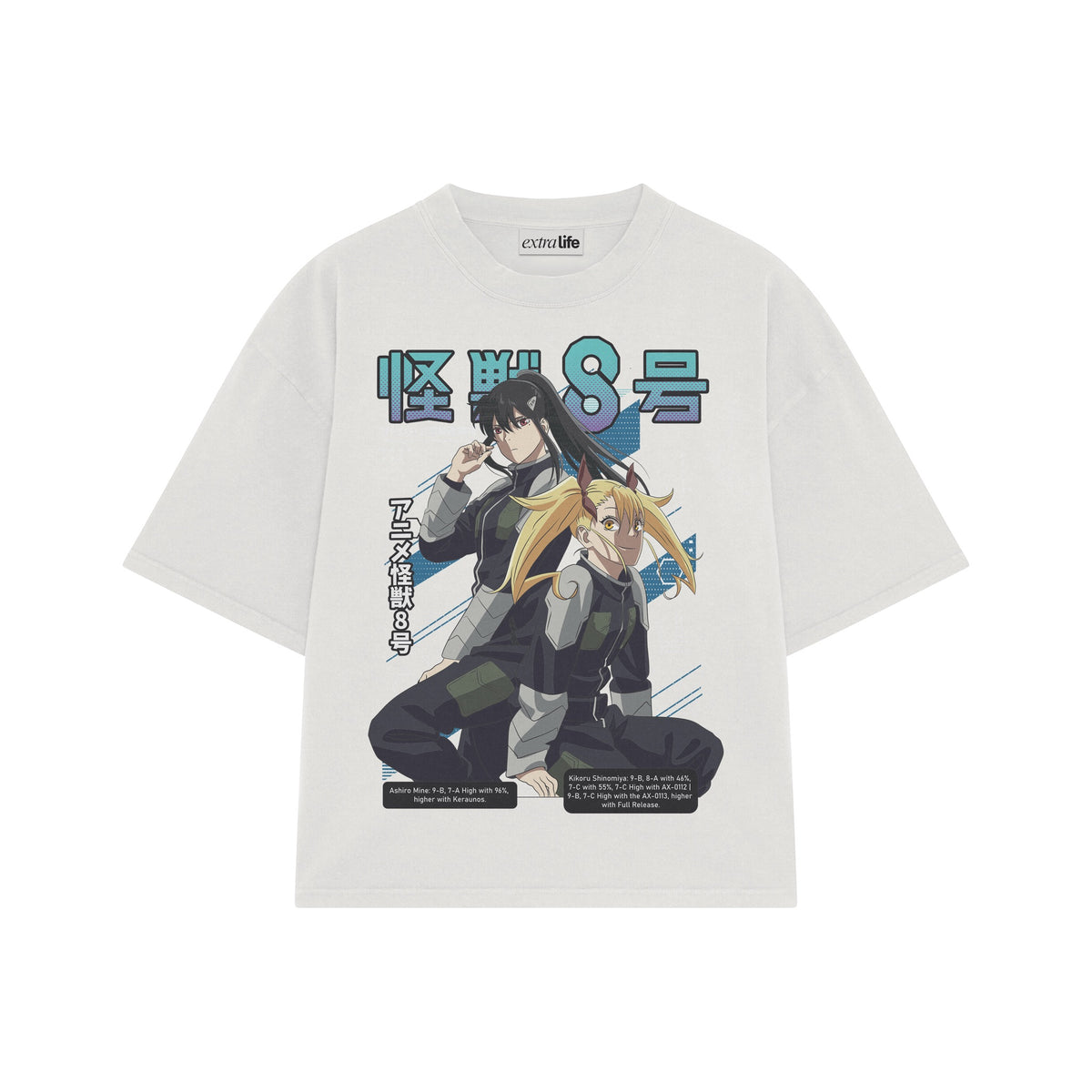 Playera streetwear premium de anime y gaming ExtraLife MX, corte oversized drop shoulder ligero y fresco en color Deep Black y Off-White, moda urbana mexicana de culto.