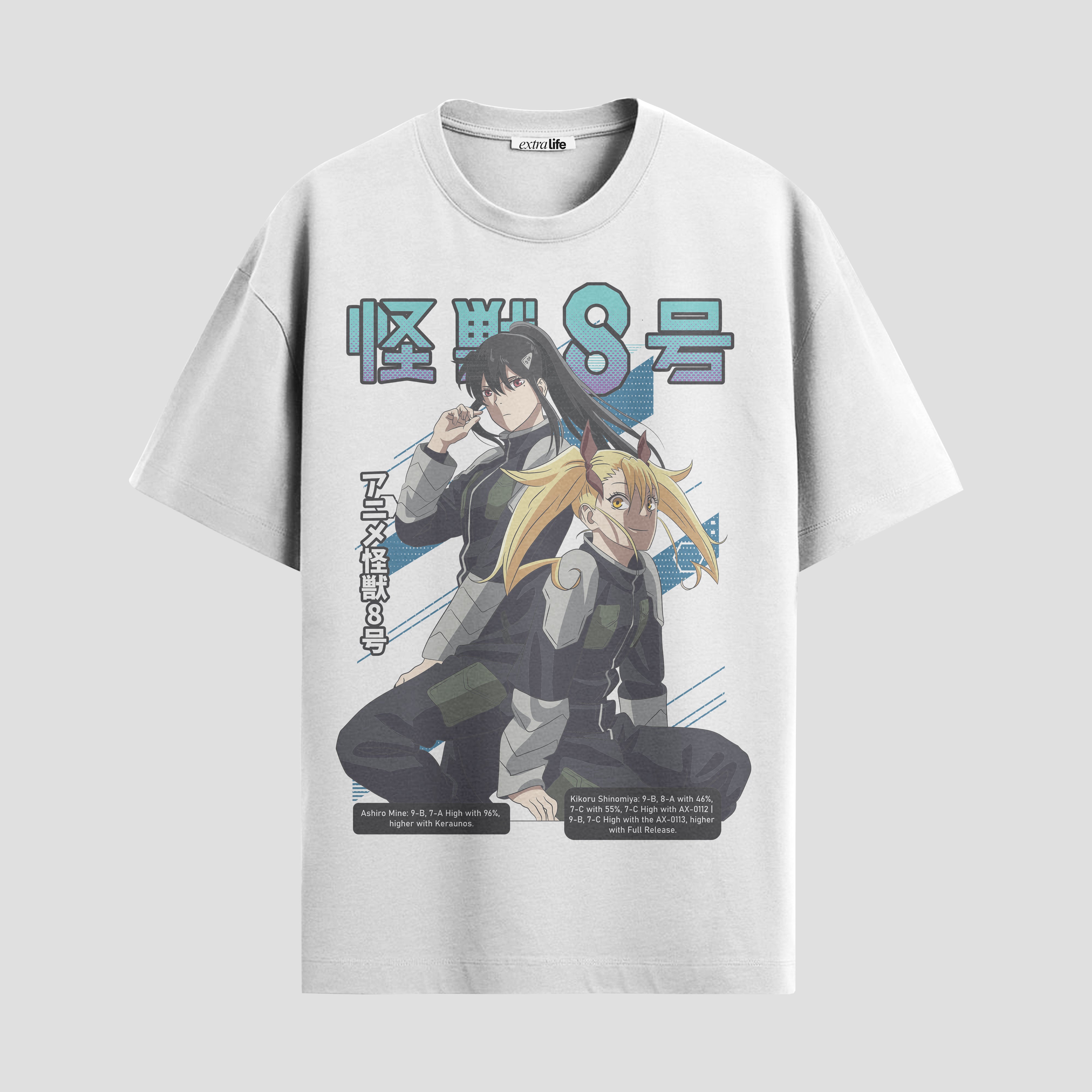 Playera urbana de anime y gaming ExtraLife MX, corte Standard Fit unisex ligero y transpirable en color Deep Black y Pure White, ropa de uso diario para gym y casual.
