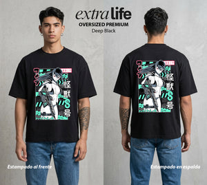 Defensa Anti-Monstruo | La Primera Capitana #02038 - Playera Oversized Premium | Deep Black - Foto en modelo
