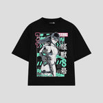 Playera streetwear premium de anime y gaming ExtraLife MX, corte boxy oversized drop shoulder heavyweight en color Deep Black y Off-White, moda urbana mexicana de culto.