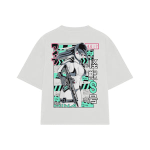 Playera streetwear premium de anime y gaming ExtraLife MX, corte boxy oversized drop shoulder heavyweight en color Deep Black y Off-White, moda urbana mexicana de culto.