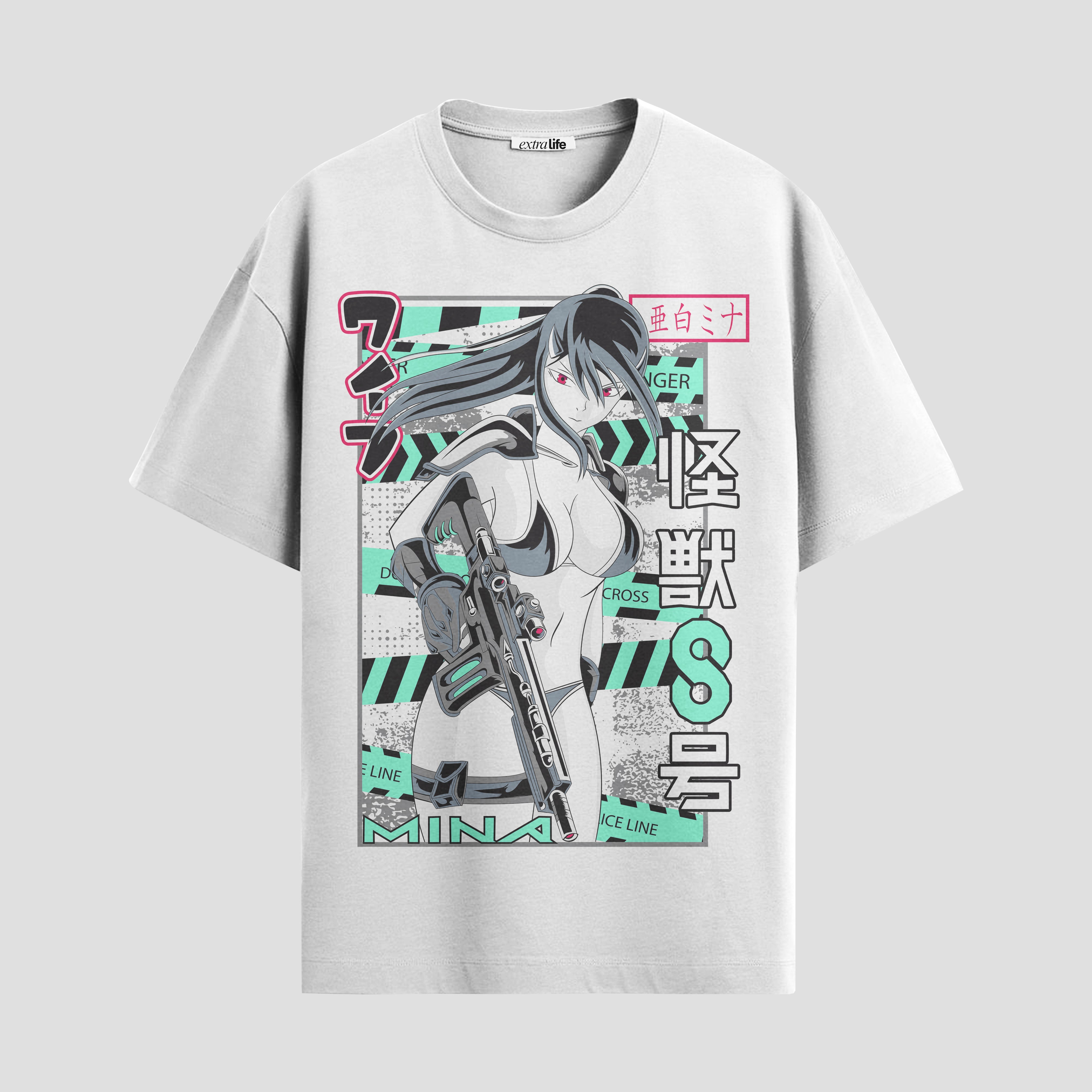 Playera urbana de anime y gaming ExtraLife MX, corte Standard Fit unisex ligero y transpirable en color Deep Black y Pure White, ropa de uso diario para gym y casual.