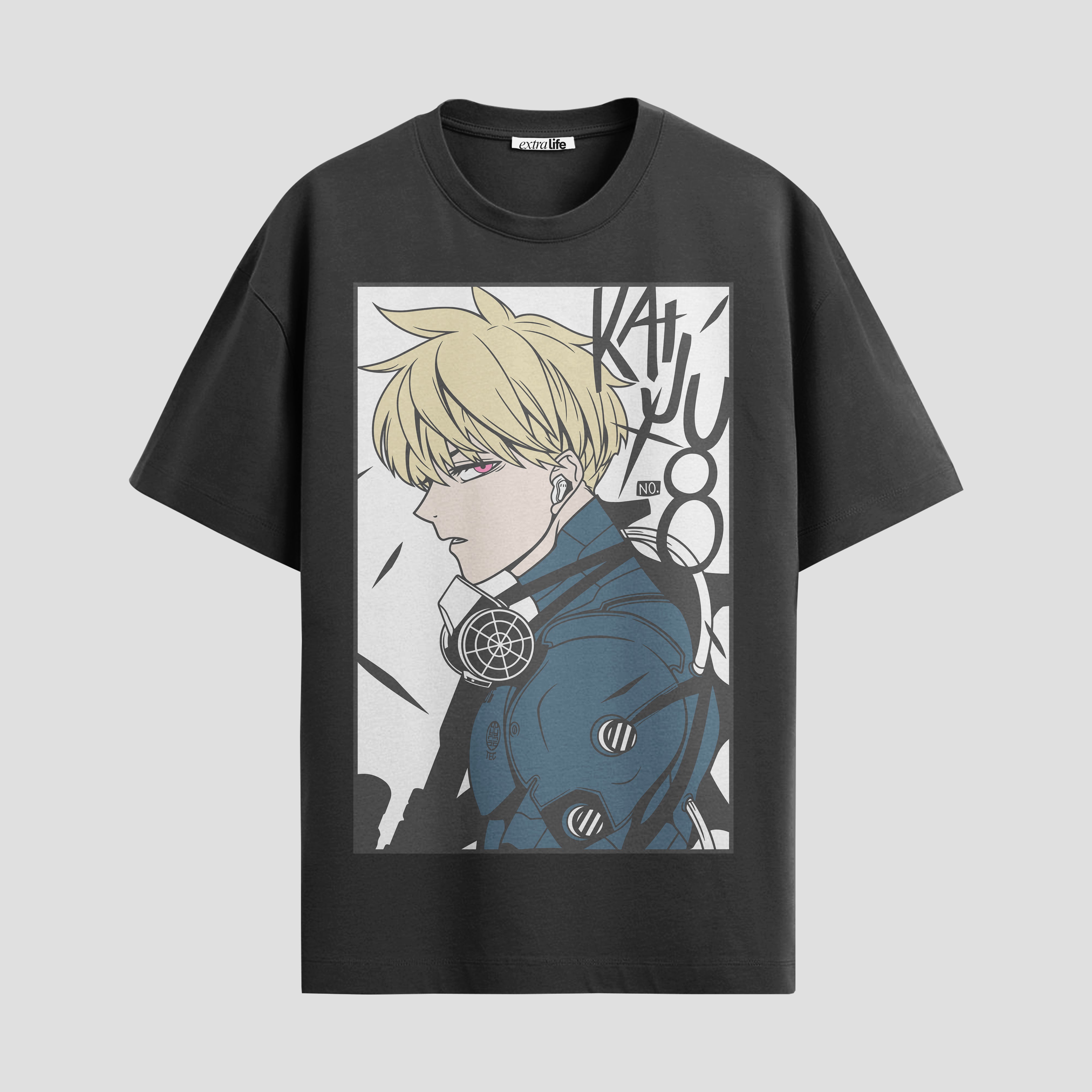 Playera urbana de anime y gaming ExtraLife MX, corte Standard Fit unisex ligero y transpirable en color Deep Black y Pure White, ropa de uso diario para gym y casual.