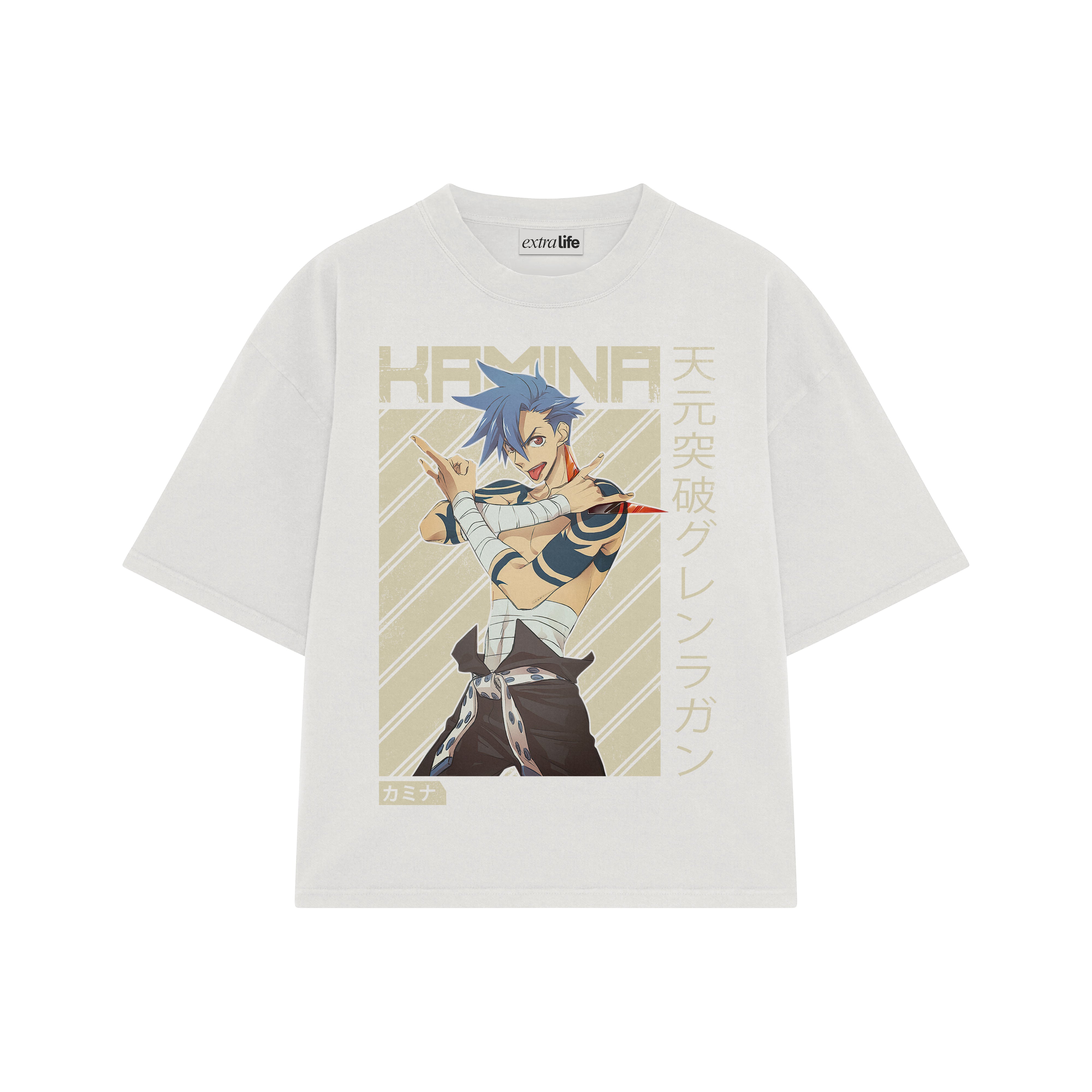 Playera streetwear premium de anime y gaming ExtraLife MX, corte boxy oversized drop shoulder heavyweight en color Deep Black y Off-White, moda urbana mexicana de culto.
