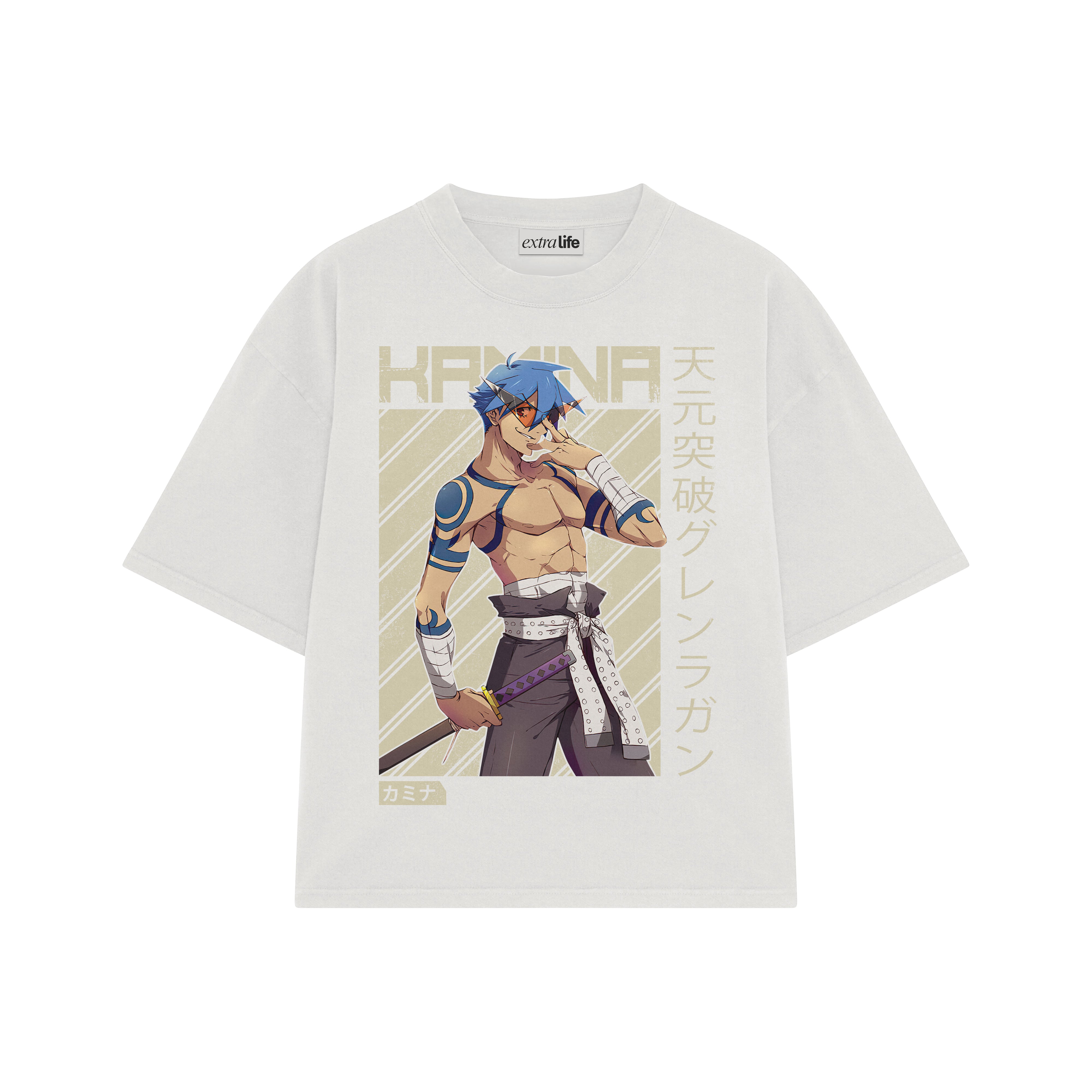 Playera streetwear premium de anime y gaming ExtraLife MX, corte boxy oversized drop shoulder heavyweight en color Deep Black y Off-White, moda urbana mexicana de culto.