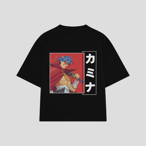 Playera streetwear premium de anime y gaming ExtraLife MX, corte boxy oversized drop shoulder heavyweight en color Deep Black y Off-White, moda urbana mexicana de culto.