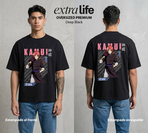 El Samurai sin Trabajo | El Yato del Poder #02055 - Playera Oversized Premium | Deep Black - Foto en modelo