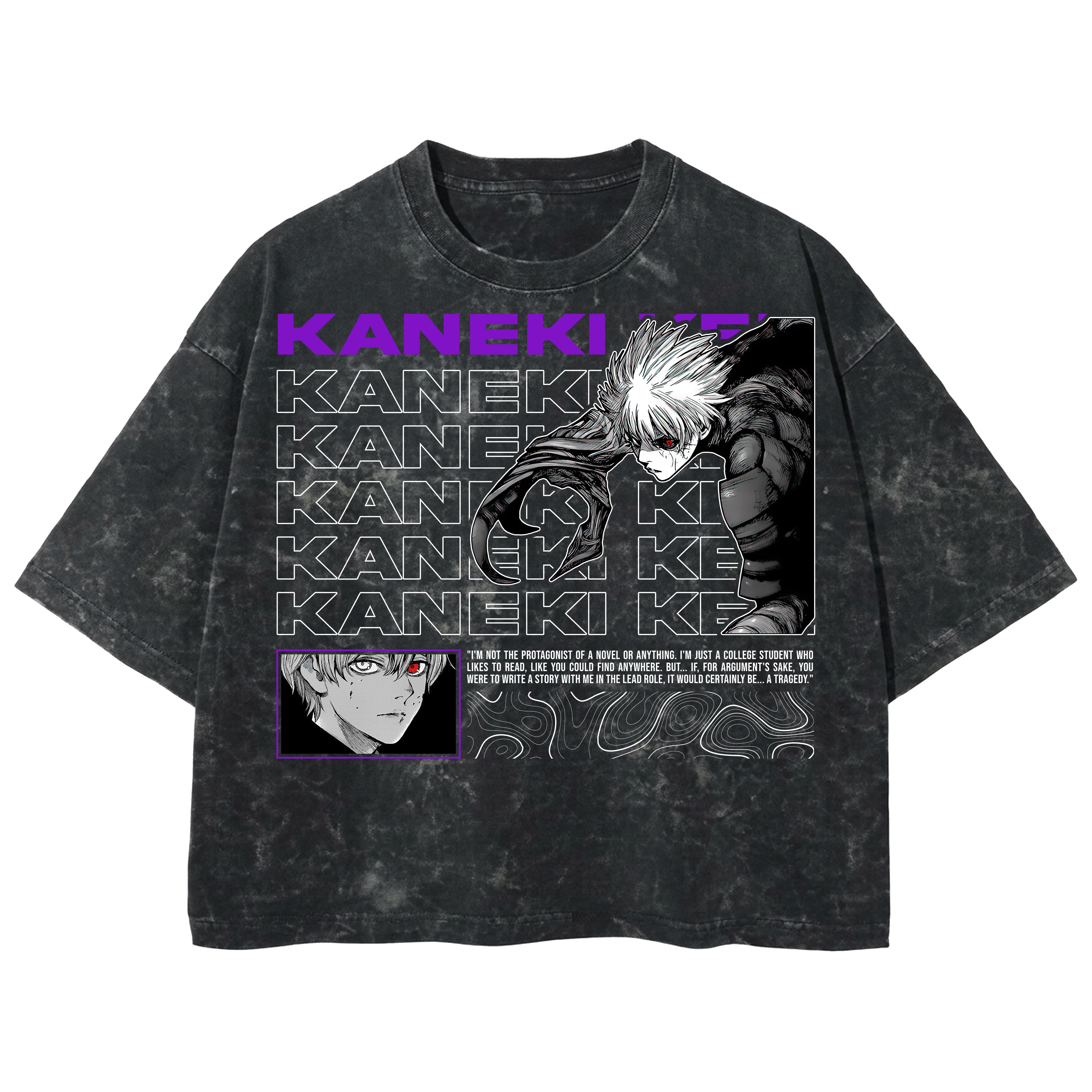Playera streetwear premium de anime y gaming ExtraLife MX, corte boxy deluxe mineral wash heavyweight en color Acid Wash, moda urbana mexicana de culto.
