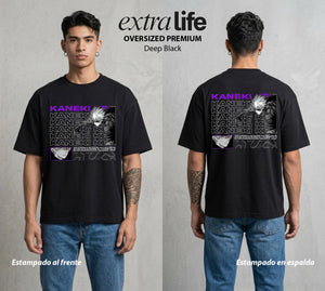 Ciudad de Ghouls | El Medio Ghoul de Tokio #02059 - Playera Oversized Premium | Deep Black - Foto en modelo