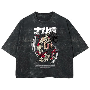 Playera streetwear premium de anime y gaming ExtraLife MX, corte boxy deluxe mineral wash heavyweight en color Acid Wash, moda urbana mexicana de culto.