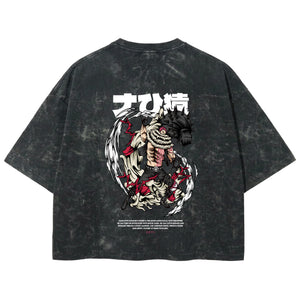 Playera streetwear premium de anime y gaming ExtraLife MX, corte boxy deluxe mineral wash heavyweight en color Acid Wash, moda urbana mexicana de culto.