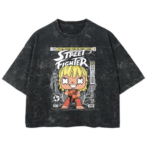 Playera streetwear premium de anime y gaming ExtraLife MX, corte boxy deluxe mineral wash heavyweight en color Acid Wash, moda urbana mexicana de culto.