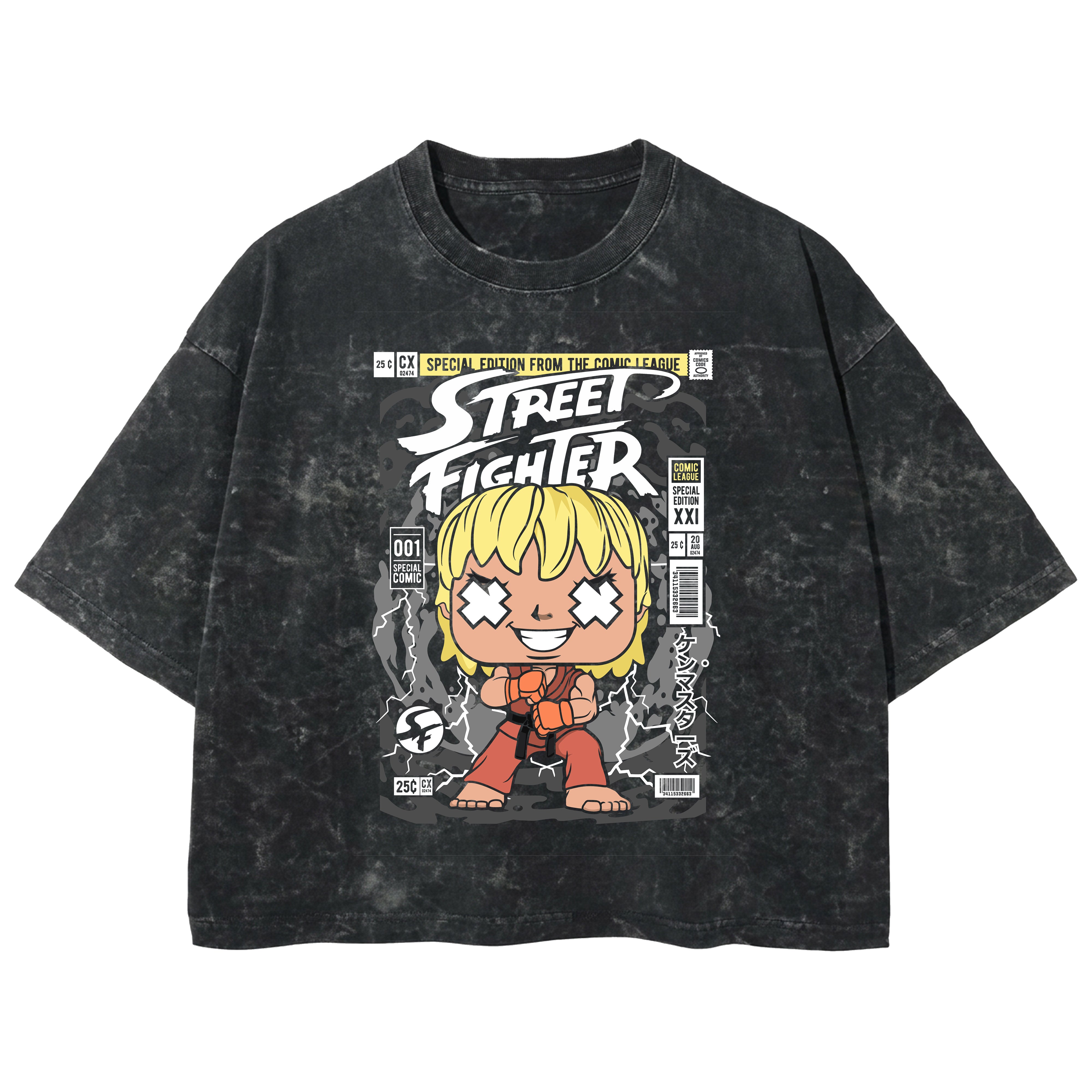Playera streetwear premium de anime y gaming ExtraLife MX, corte boxy deluxe mineral wash heavyweight en color Acid Wash, moda urbana mexicana de culto.