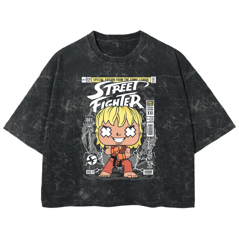 Playera streetwear premium de anime y gaming ExtraLife MX, corte boxy deluxe mineral wash heavyweight en color Acid Wash, moda urbana mexicana de culto.