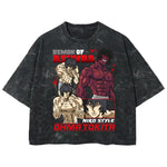 Playera streetwear premium de anime y gaming ExtraLife MX, corte boxy deluxe mineral wash heavyweight en color Acid Wash, moda urbana mexicana de culto.