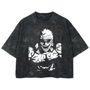Playera streetwear premium de anime y gaming ExtraLife MX, corte boxy deluxe mineral wash heavyweight en color Acid Wash, moda urbana mexicana de culto.