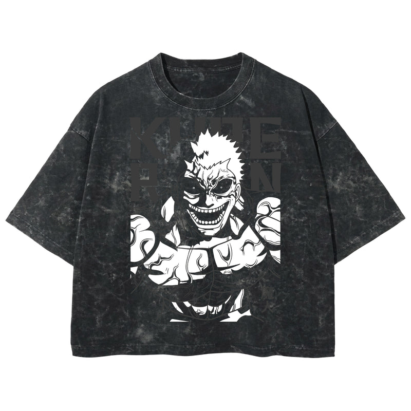 Playera streetwear premium de anime y gaming ExtraLife MX, corte boxy deluxe mineral wash heavyweight en color Acid Wash, moda urbana mexicana de culto.
