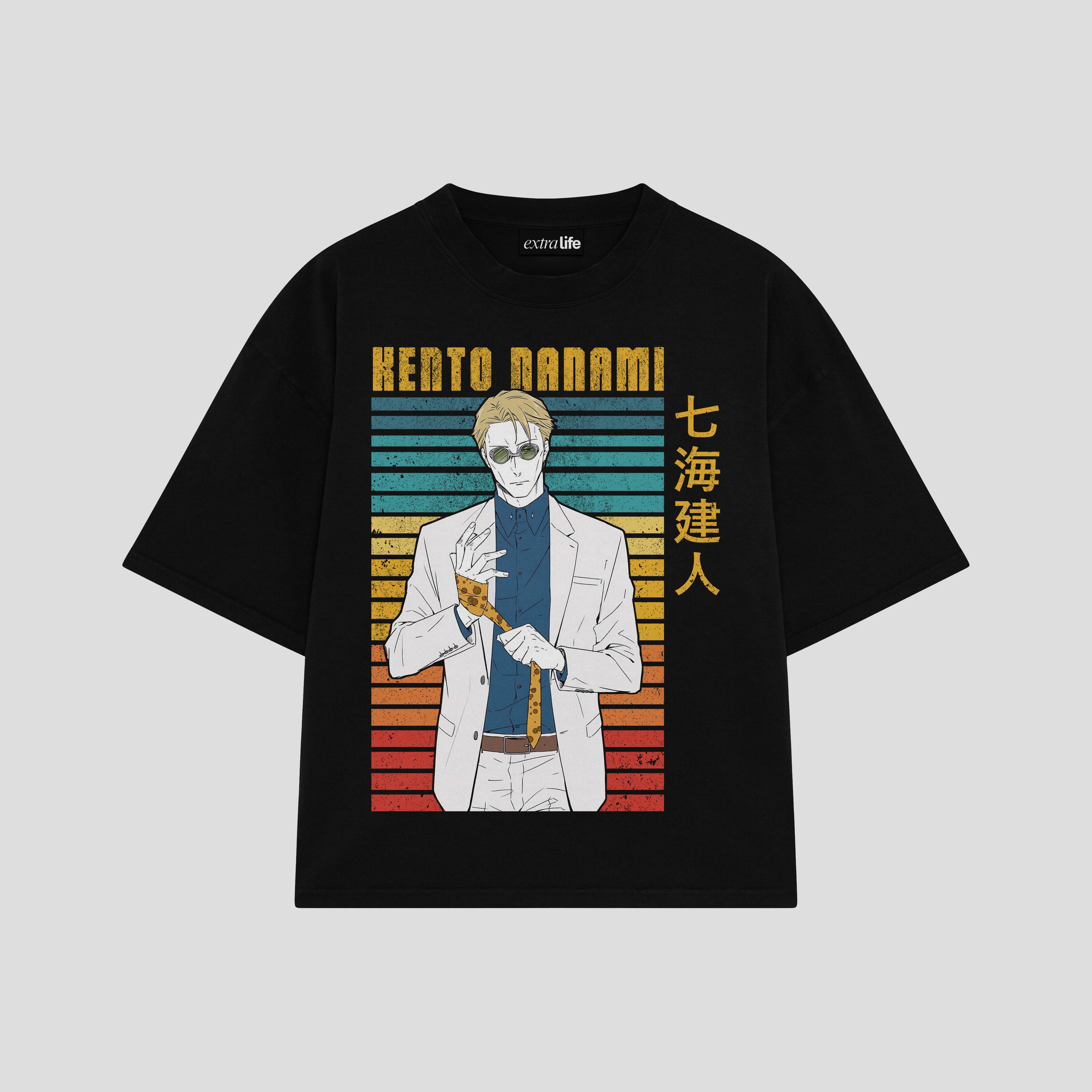 Playera streetwear premium de anime y gaming ExtraLife MX, corte boxy oversized drop shoulder heavyweight en color Deep Black y Off-White, moda urbana mexicana de culto.