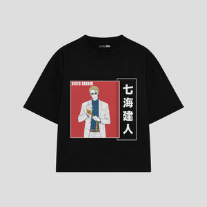 Playera streetwear premium de anime y gaming ExtraLife MX, corte boxy oversized drop shoulder heavyweight en color Deep Black y Off-White, moda urbana mexicana de culto.