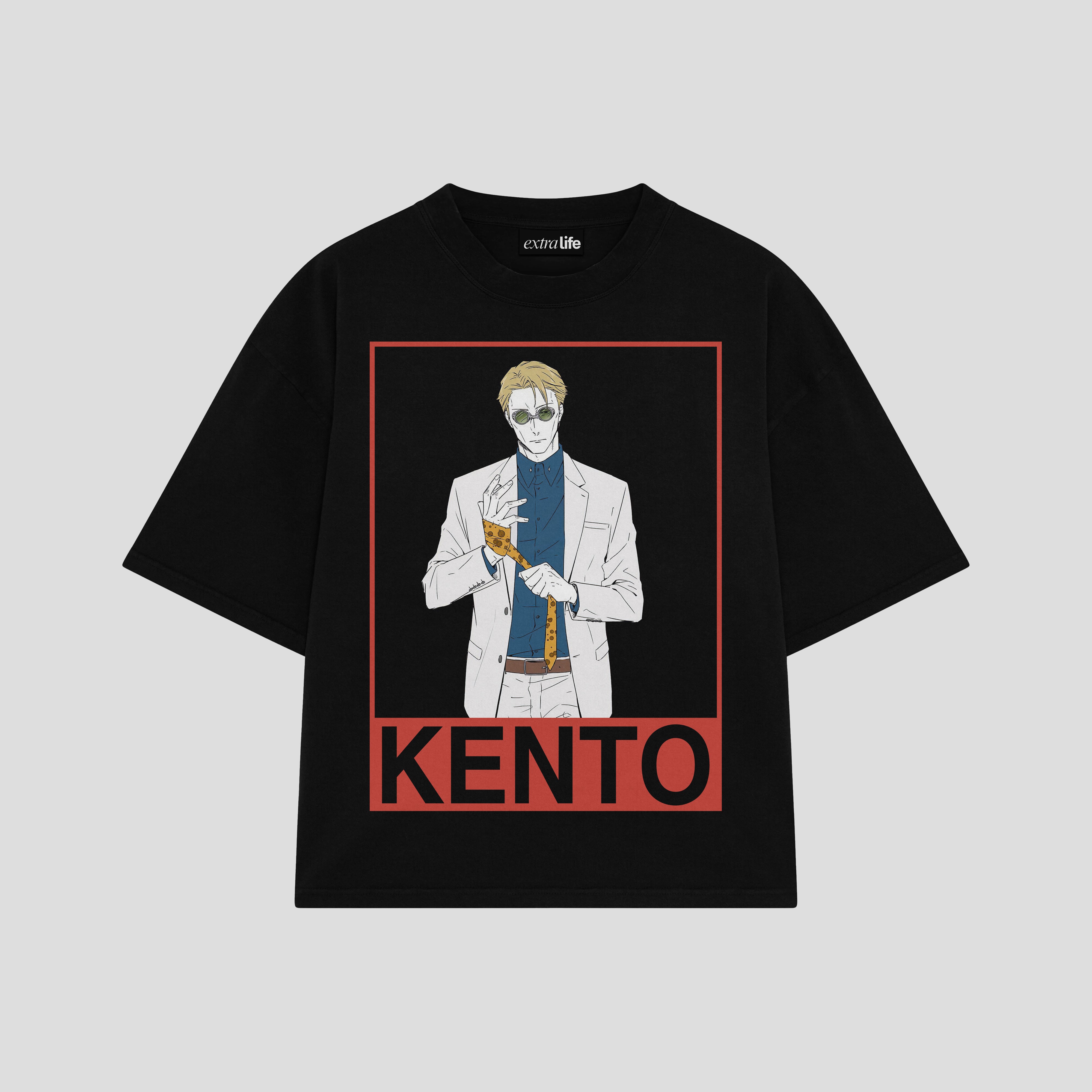 Playera streetwear premium de anime y gaming ExtraLife MX, corte boxy oversized drop shoulder heavyweight en color Deep Black y Off-White, moda urbana mexicana de culto.