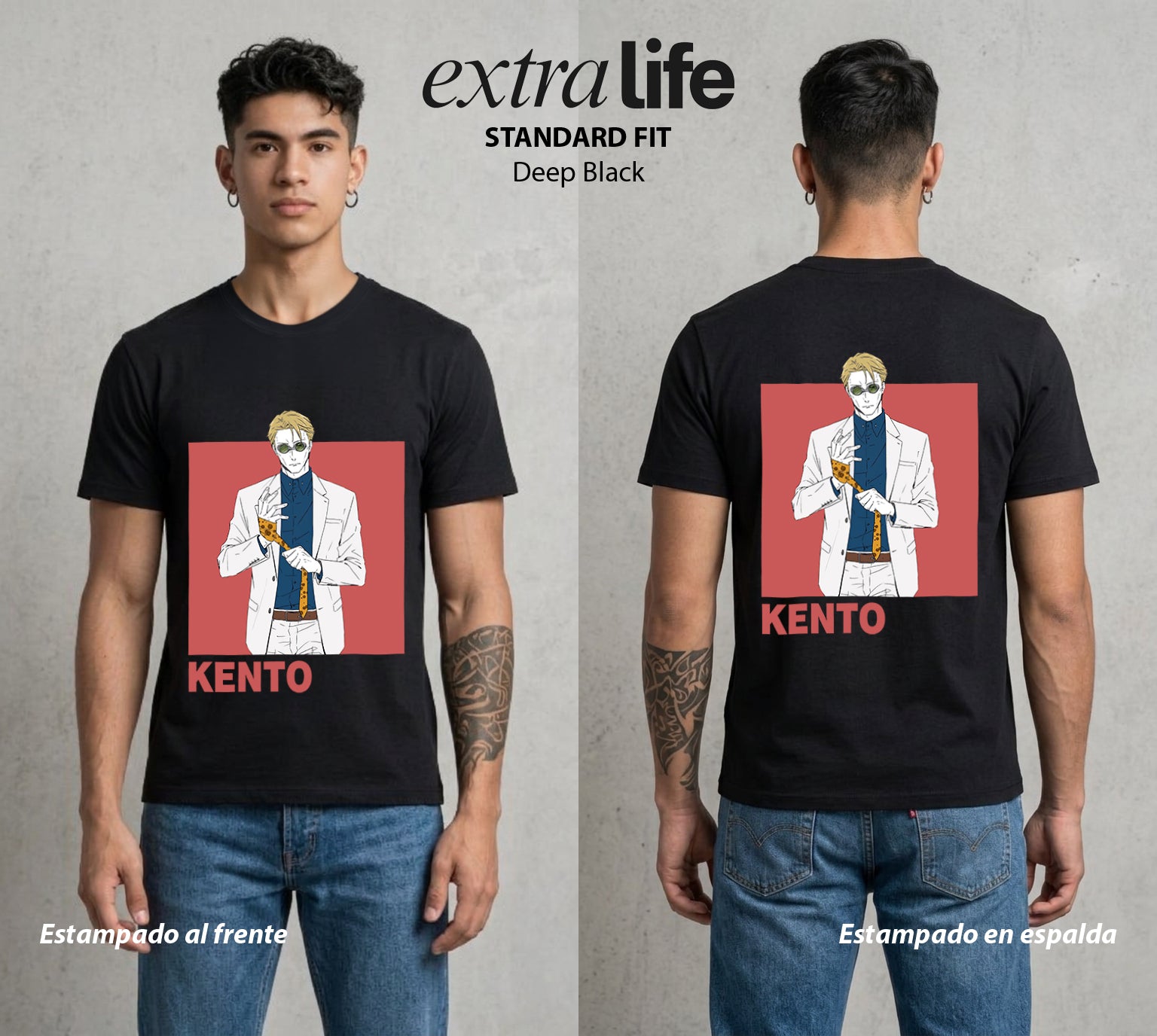 El Arte de las Maldiciones | El de Corbata y Filo #02072 - Playera Standard Fit | Deep Black - Foto en modelo