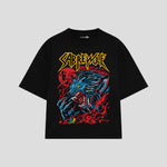 Playera streetwear premium de anime y gaming ExtraLife MX, corte boxy oversized drop shoulder heavyweight en color Deep Black y Off-White, moda urbana mexicana de culto.