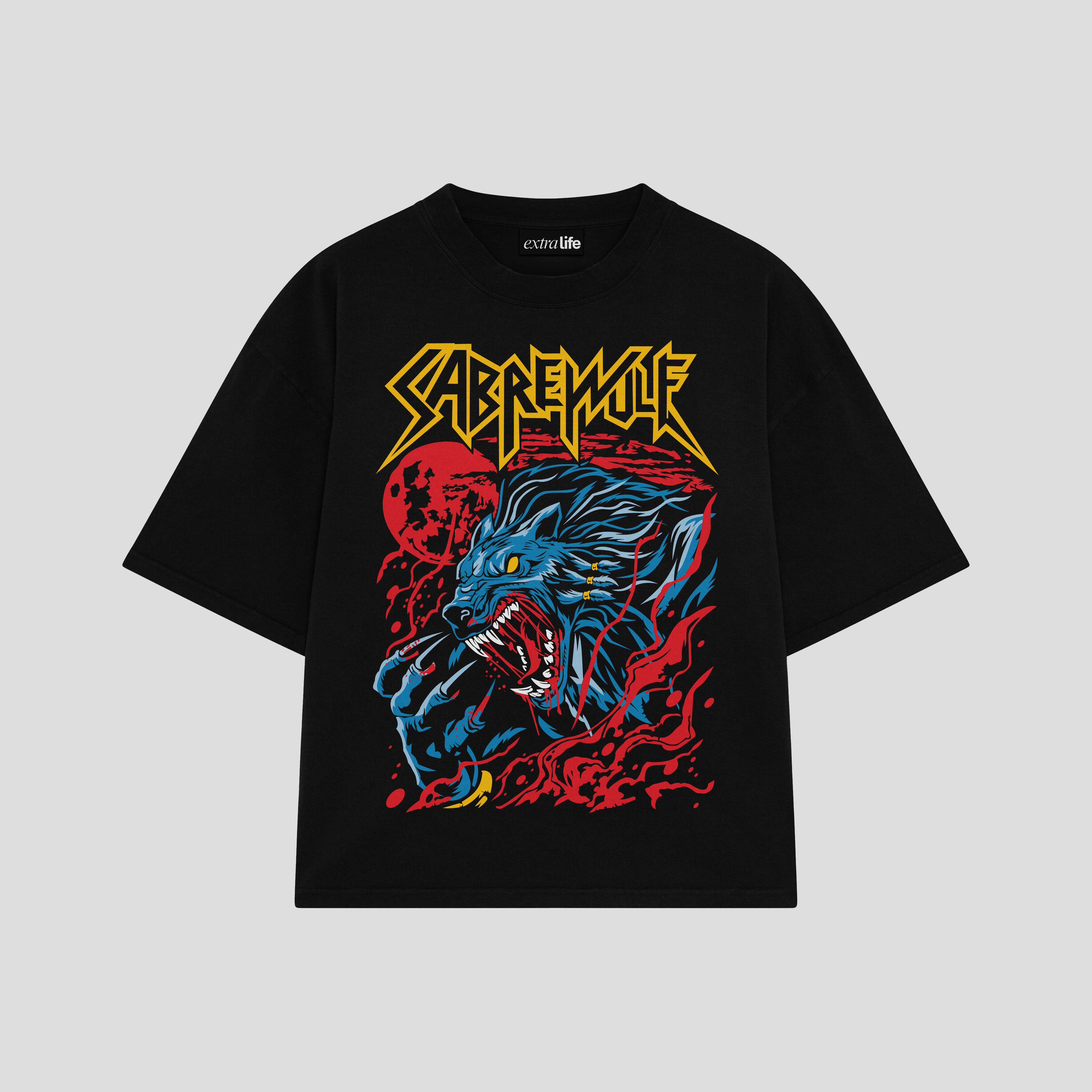 Playera streetwear premium de anime y gaming ExtraLife MX, corte boxy oversized drop shoulder heavyweight en color Deep Black y Off-White, moda urbana mexicana de culto.
