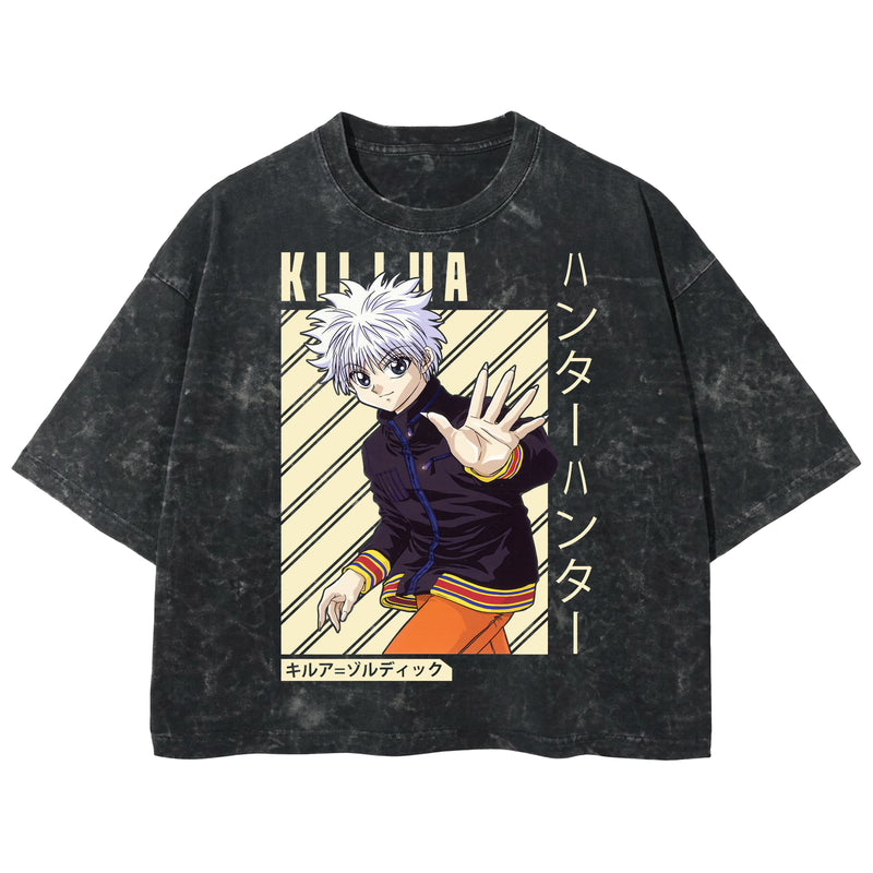 Playera streetwear premium de anime y gaming ExtraLife MX, corte boxy deluxe mineral wash heavyweight en color Acid Wash, moda urbana mexicana de culto.