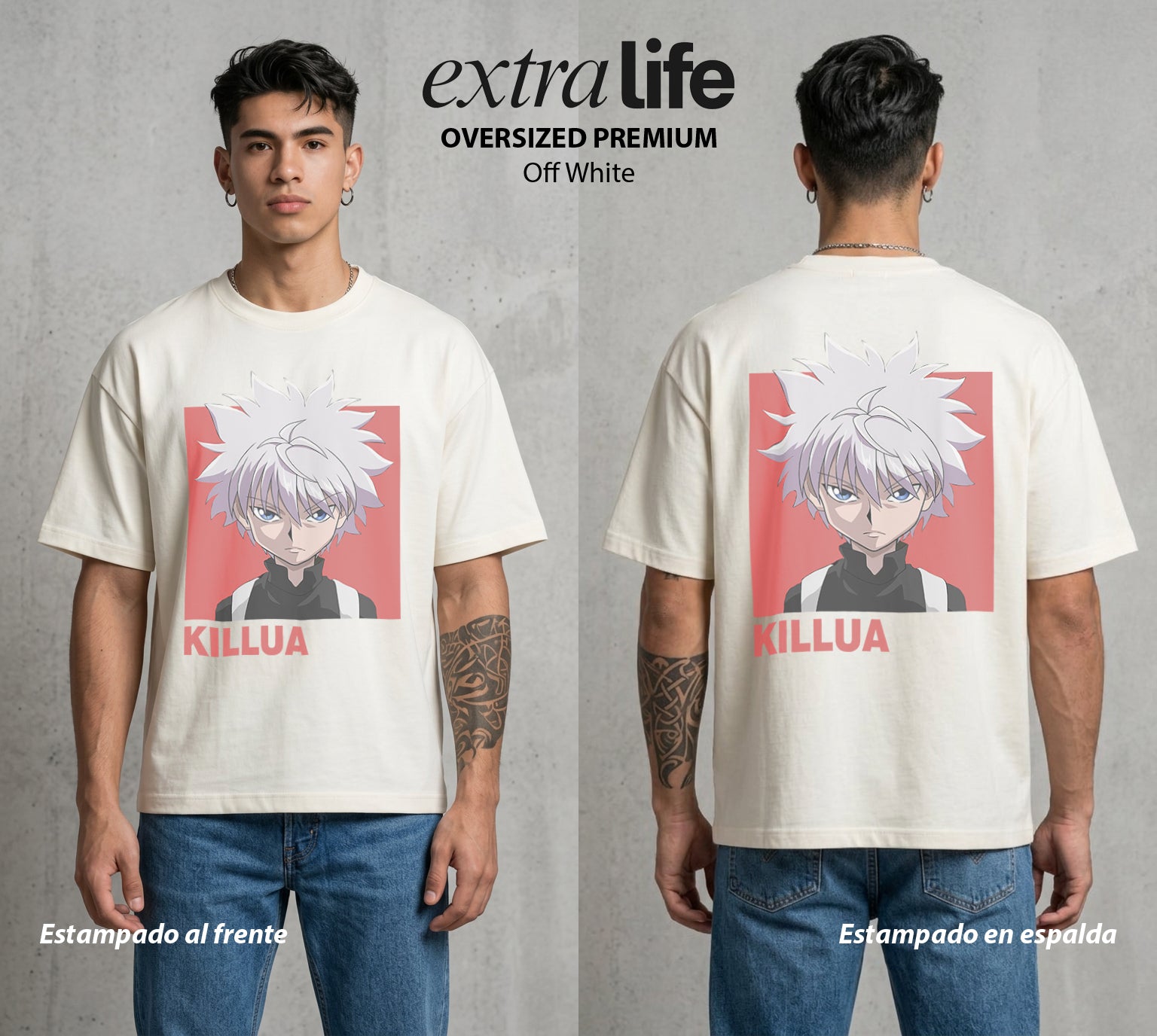 La Prueba del Cazador | El Heredero del Filo #02080 - Playera Oversized Premium | Off White - Foto en modelo