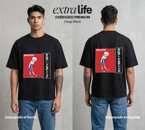 La Prueba del Cazador | El Rayo del Clan #02081 - Playera Oversized Premium | Deep Black - Foto en modelo