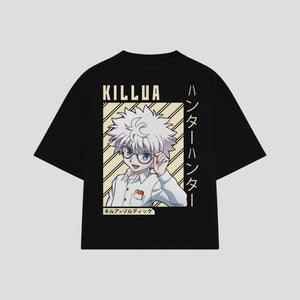 Playera streetwear premium de anime y gaming ExtraLife MX, corte boxy oversized drop shoulder heavyweight en color Deep Black y Off-White, moda urbana mexicana de culto.