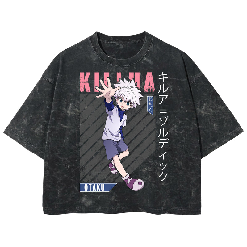 Playera streetwear premium de anime y gaming ExtraLife MX, corte boxy deluxe mineral wash heavyweight en color Acid Wash, moda urbana mexicana de culto.