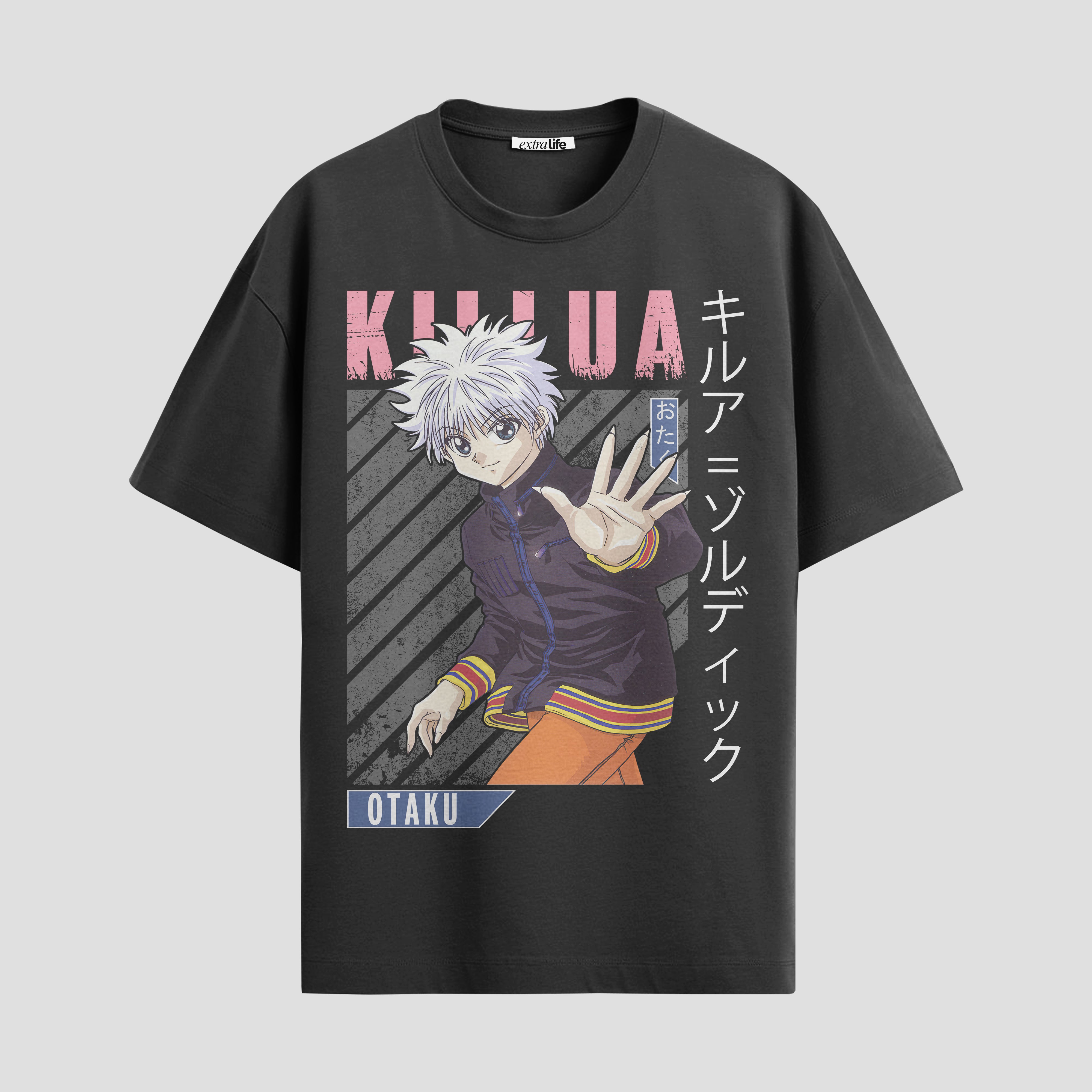 Playera urbana de anime y gaming ExtraLife MX, corte Standard Fit unisex ligero y transpirable en color Deep Black y Pure White, ropa de uso diario para gym y casual.