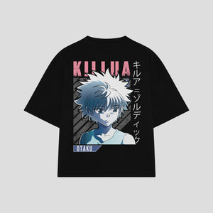 Playera streetwear premium de anime y gaming ExtraLife MX, corte boxy oversized drop shoulder heavyweight en color Deep Black y Off-White, moda urbana mexicana de culto.