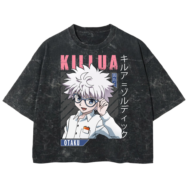 Playera streetwear premium de anime y gaming ExtraLife MX, corte boxy deluxe mineral wash heavyweight en color Acid Wash, moda urbana mexicana de culto.