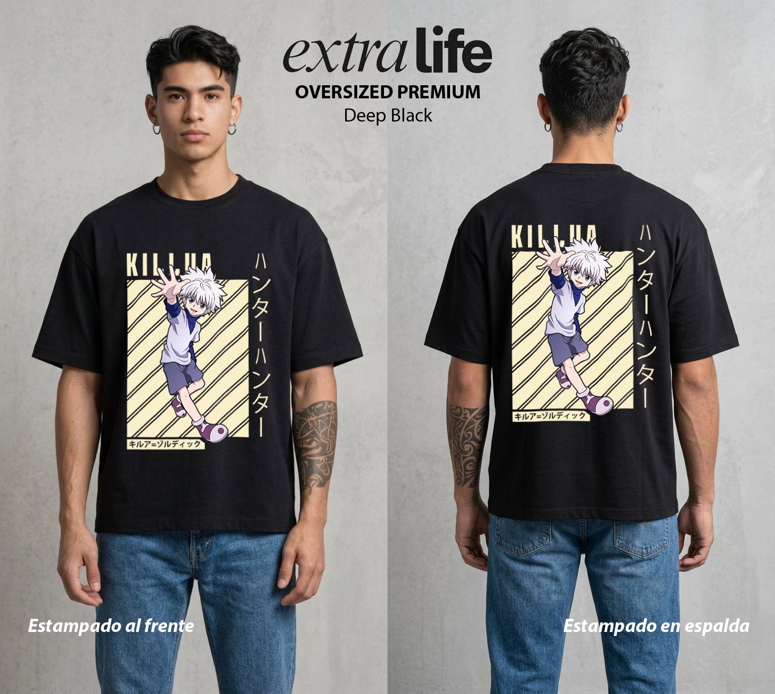La Prueba del Cazador | El Heredero del Filo #02088 - Playera Oversized Premium | Deep Black - Foto en modelo
