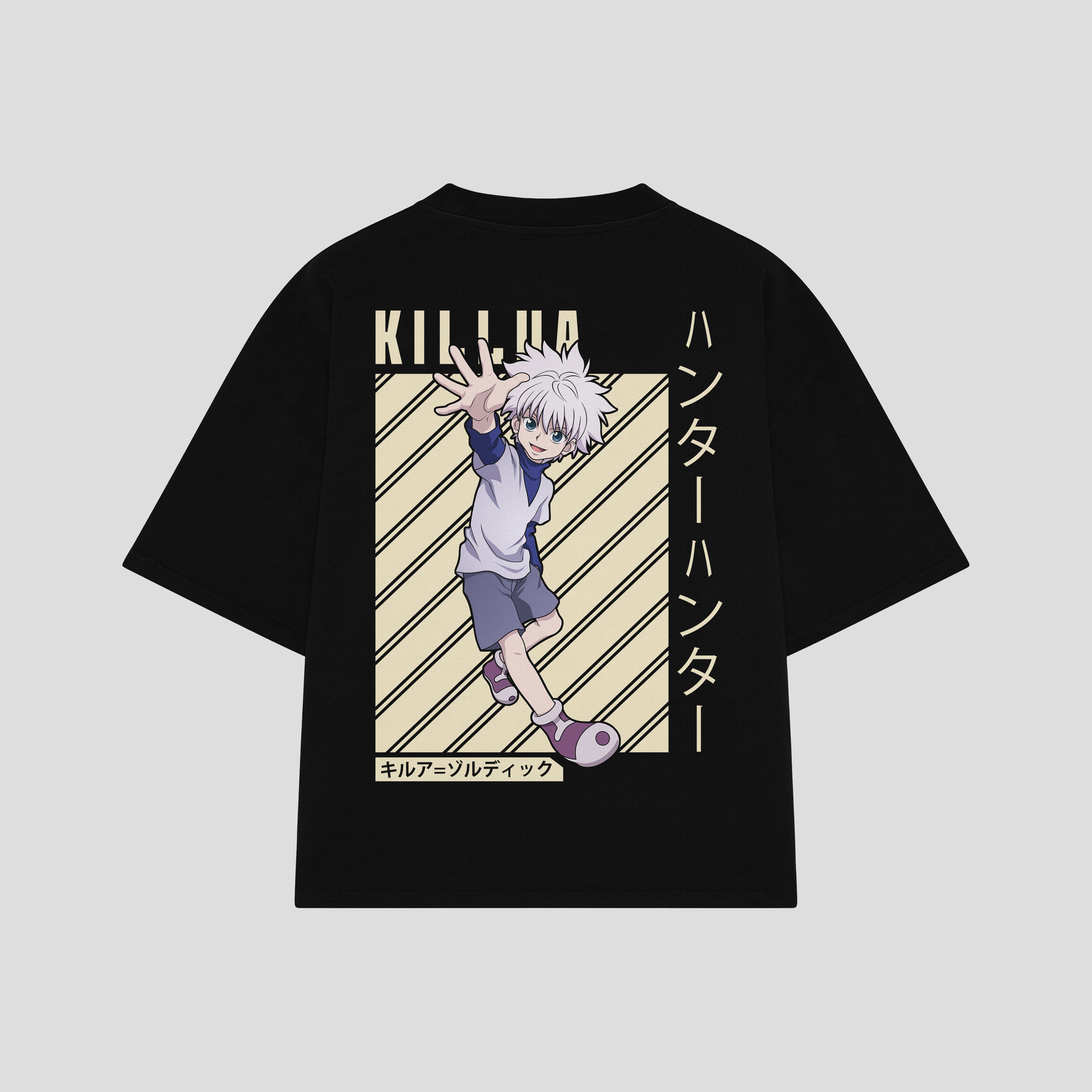 Playera streetwear premium de anime y gaming ExtraLife MX, corte boxy oversized drop shoulder heavyweight en color Deep Black y Off-White, moda urbana mexicana de culto.