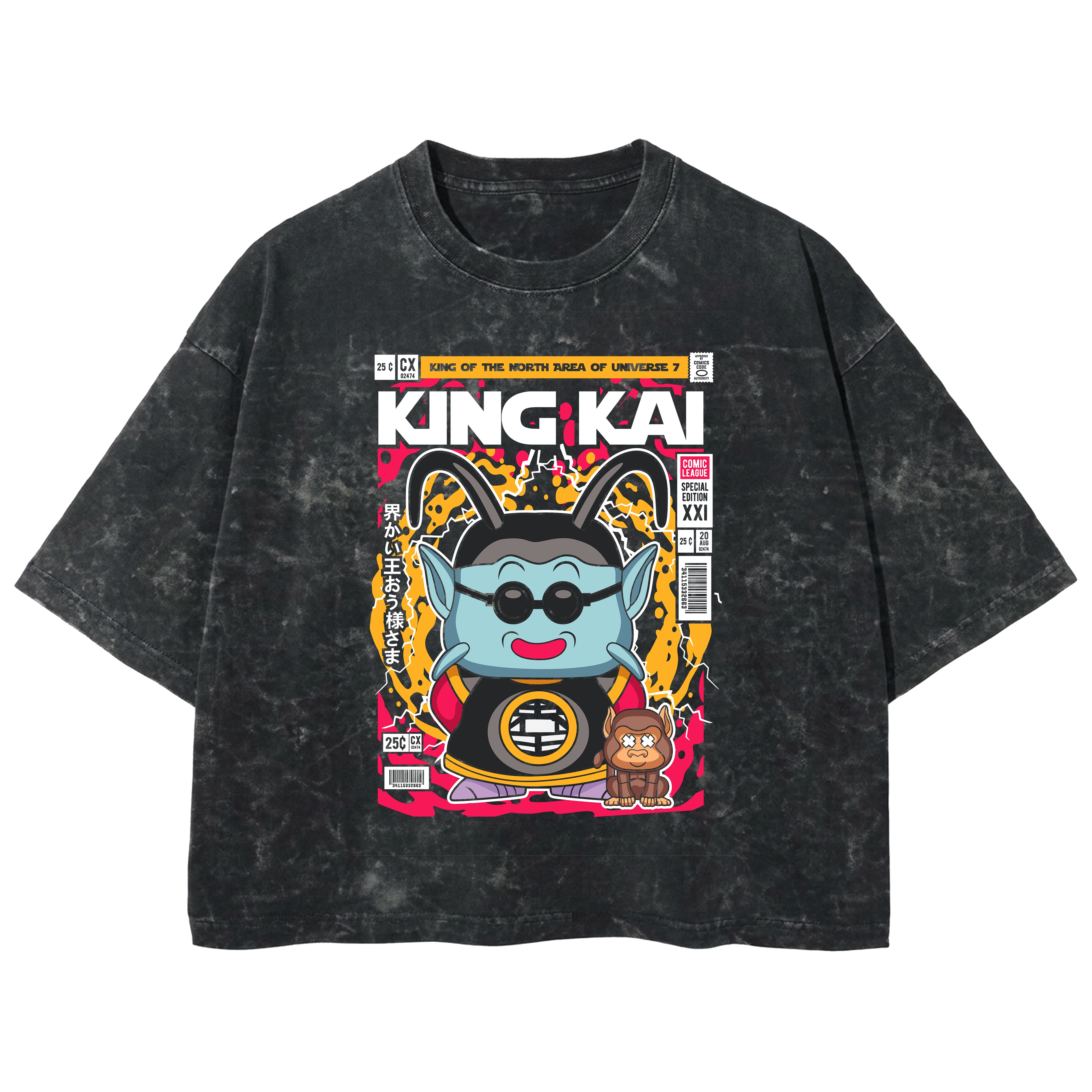 Playera streetwear premium de anime y gaming ExtraLife MX, corte boxy deluxe mineral wash heavyweight en color Acid Wash, moda urbana mexicana de culto.