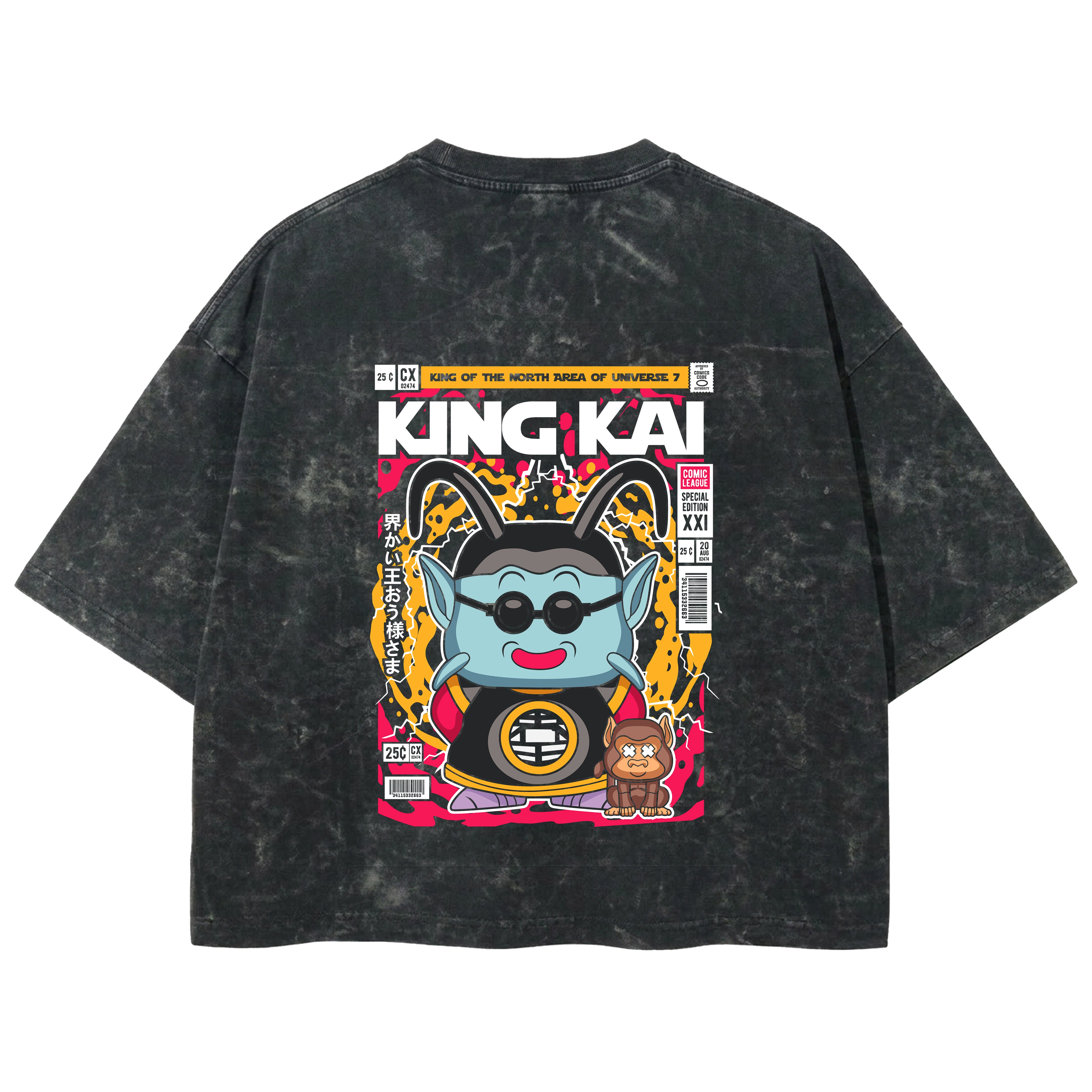Playera streetwear premium de anime y gaming ExtraLife MX, corte boxy deluxe mineral wash heavyweight en color Acid Wash, moda urbana mexicana de culto.