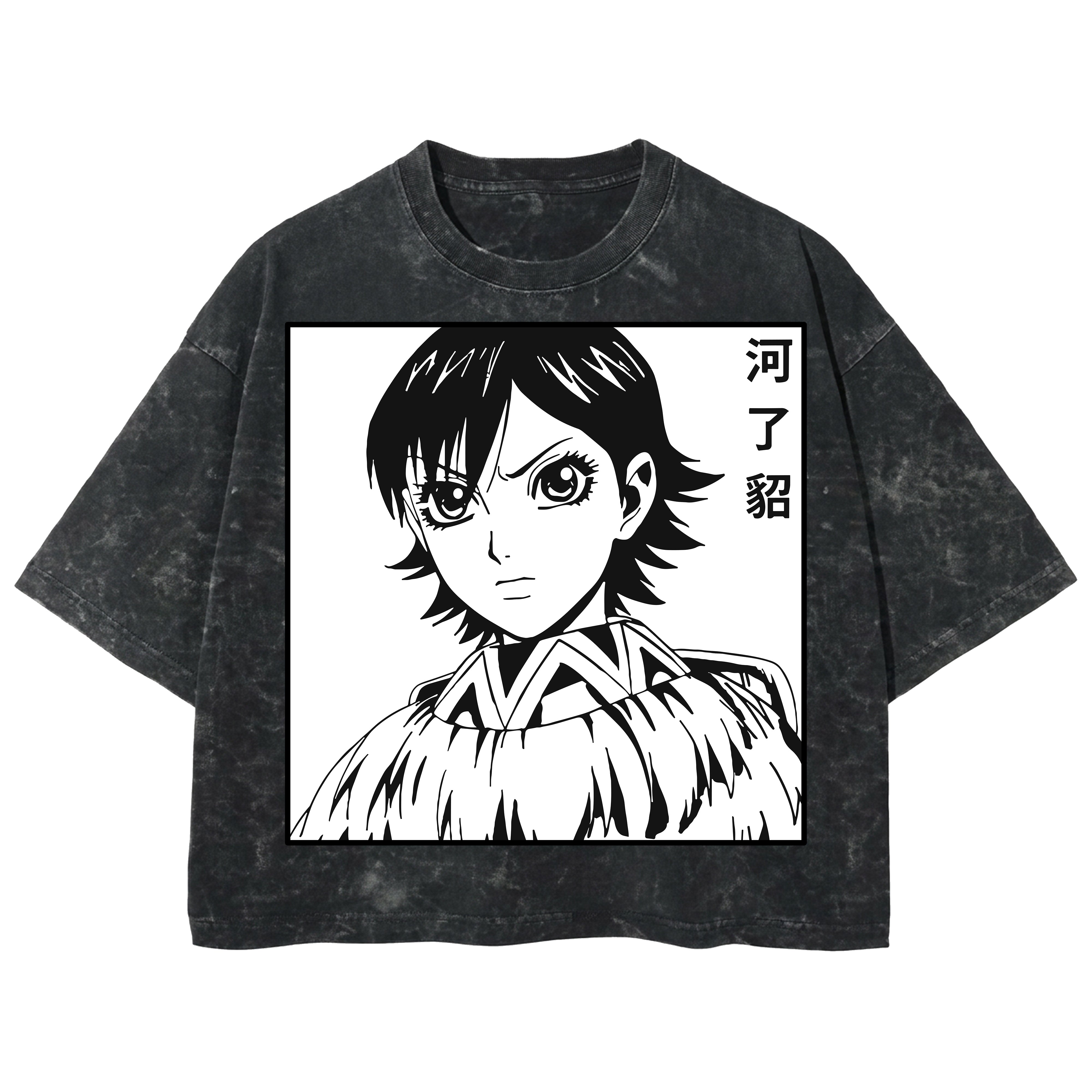 Playera streetwear premium de anime y gaming ExtraLife MX, corte boxy deluxe mineral wash heavyweight en color Acid Wash, moda urbana mexicana de culto.
