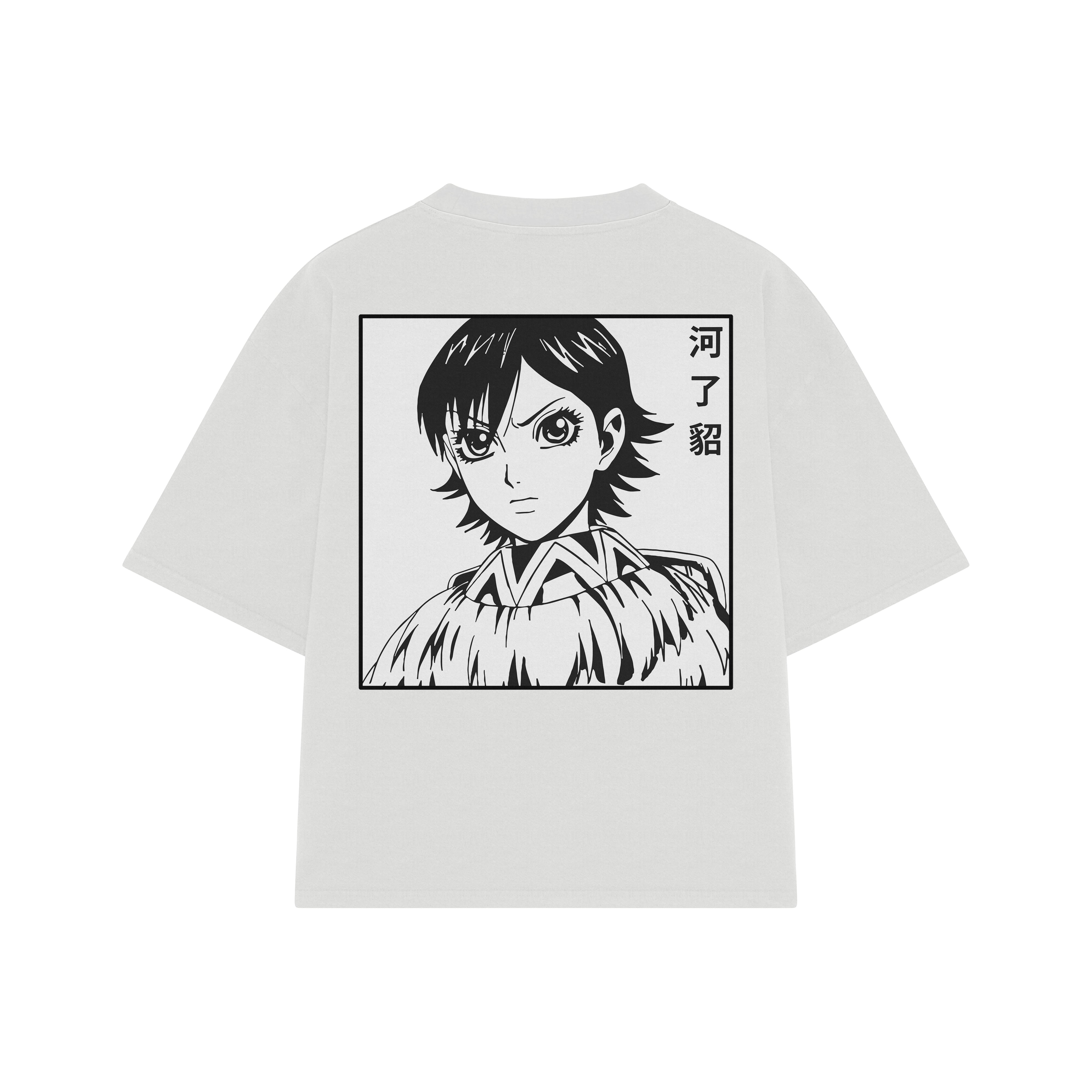 Playera streetwear premium de anime y gaming ExtraLife MX, corte boxy oversized drop shoulder heavyweight en color Deep Black y Off-White, moda urbana mexicana de culto.