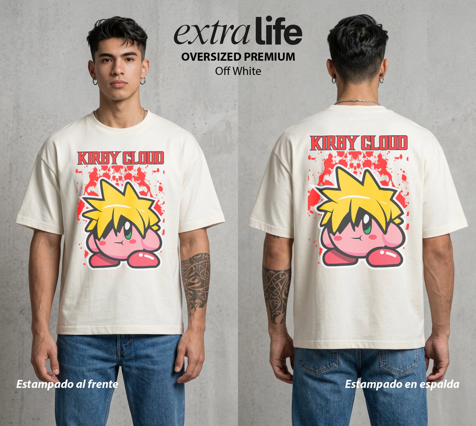 El Reino Rosa | La Nube del Bien #02096 - Playera Oversized Premium | Off White - Foto en modelo