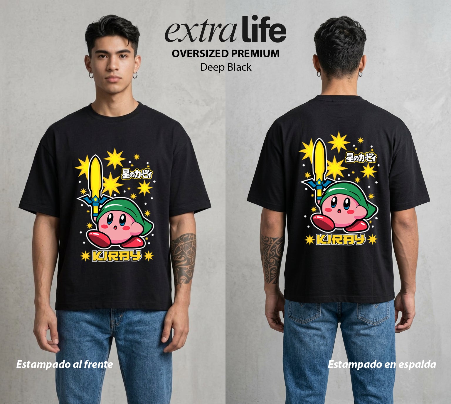 El Reino Rosa | El Heroe Legendario #02099 - Playera Oversized Premium | Deep Black - Foto en modelo